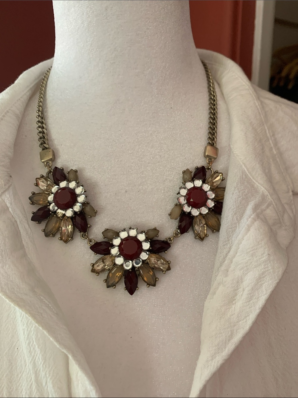 Statement Floral Cluster Necklace in Burgundy and Gold